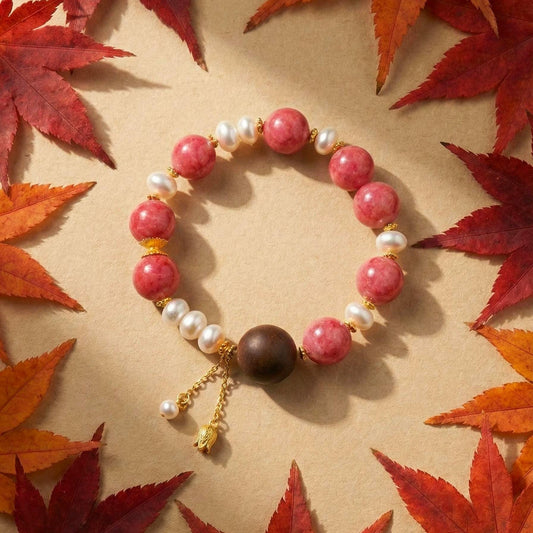 Rose Stone & Pearl Bracelet with Floral Incense Bead | Feminine Energy Jewelry | Calming Aromatherapy Gift | Floral Healing Crystal