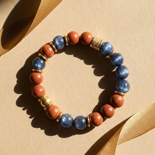 Kyanite Bracelet with Citrus Herbal Incense Bead | Blue Crystal Energy Jewelry | Calming & Uplifting Aromatherapy Gift