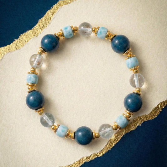 Sapphire Herbal Incense Bead Bracelet | Mental Clarity & Wealth Energy Jewelry | Calming Ocean Larimar | Spiritual Wellness Gift for Women